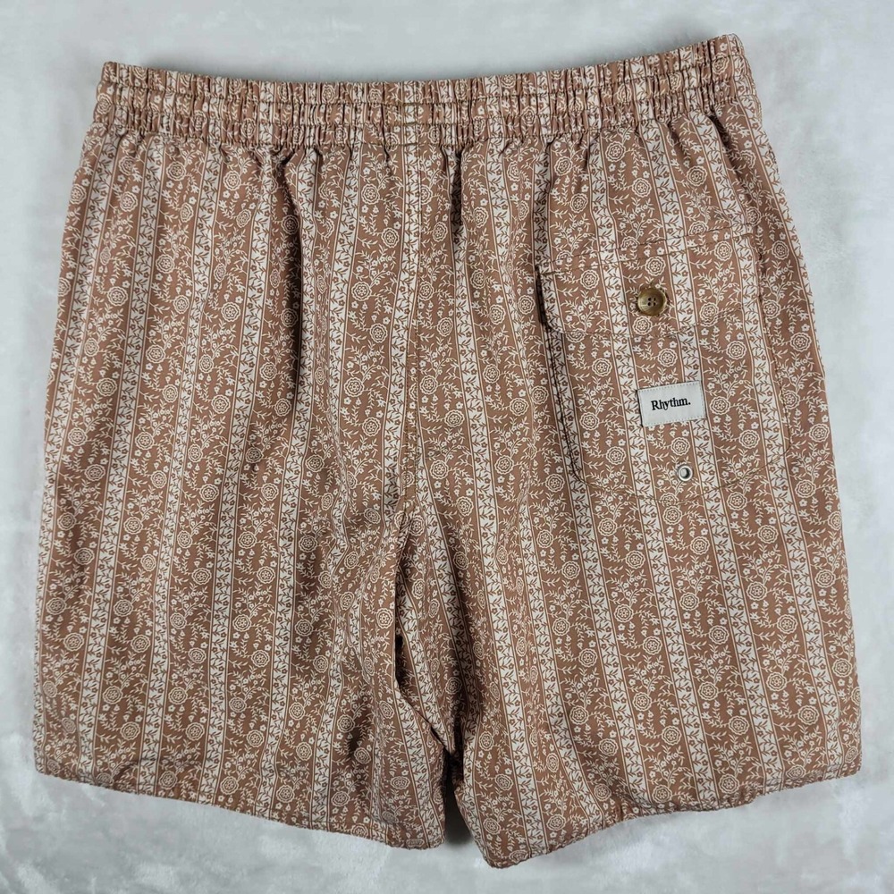 Rhythm Board Shorts Men's 36 Brown Beige Swim Trunk Beach Pool Surf Floral - Picture 5 of 8